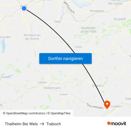 Thalheim Bei Wels to Traboch map