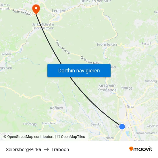 Seiersberg-Pirka to Traboch map