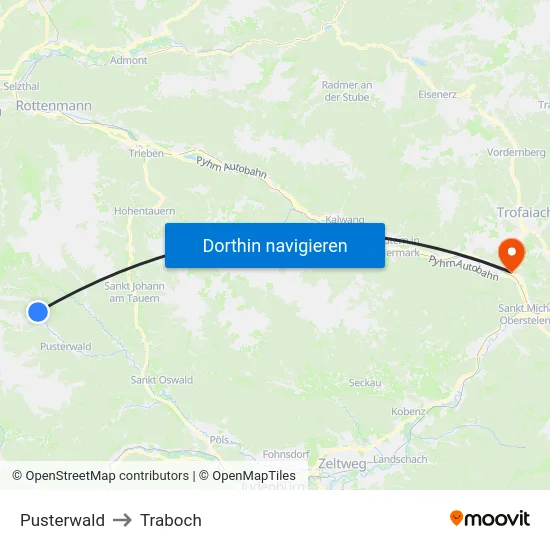 Pusterwald to Traboch map