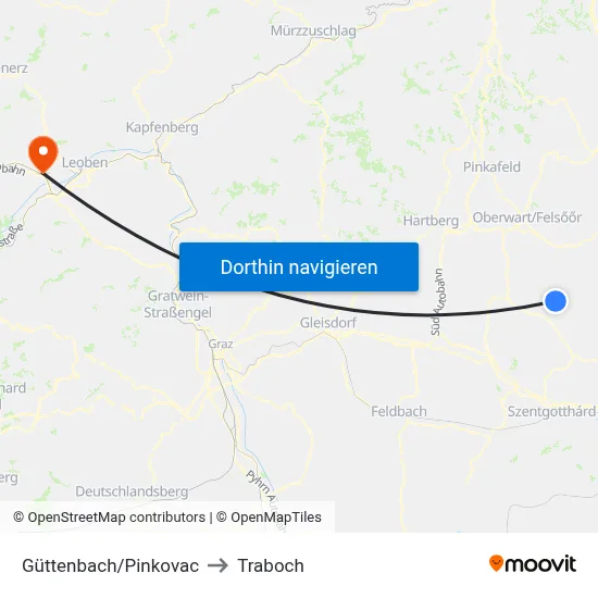 Güttenbach/Pinkovac to Traboch map