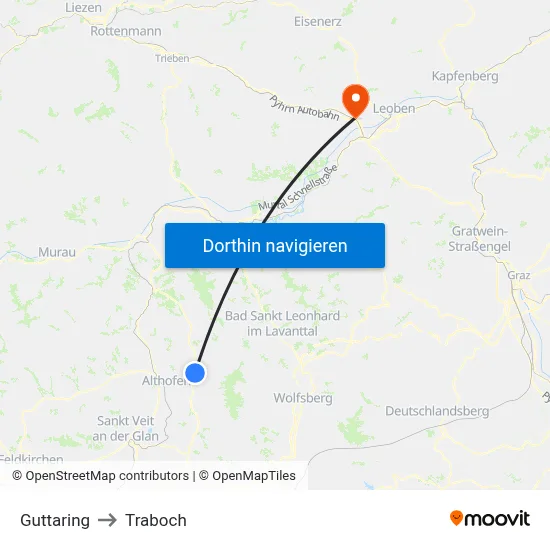 Guttaring to Traboch map