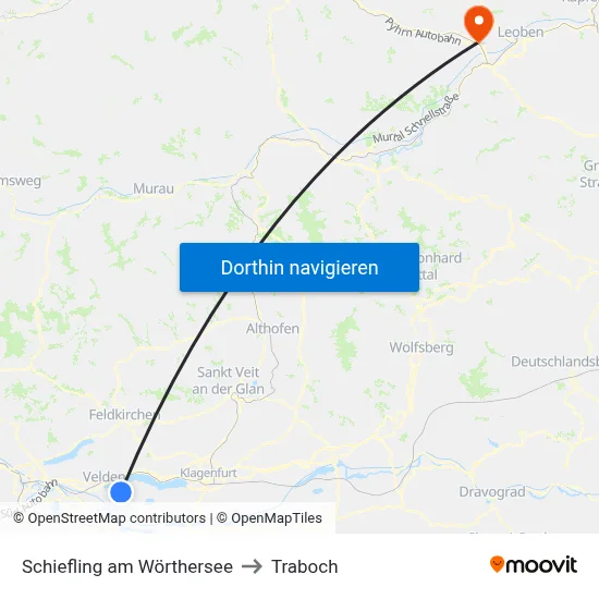 Schiefling am Wörthersee to Traboch map