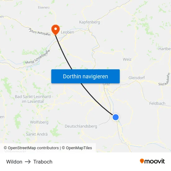 Wildon to Traboch map