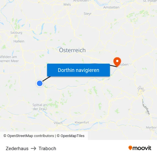 Zederhaus to Traboch map