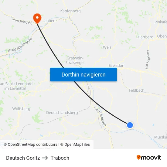 Deutsch Goritz to Traboch map
