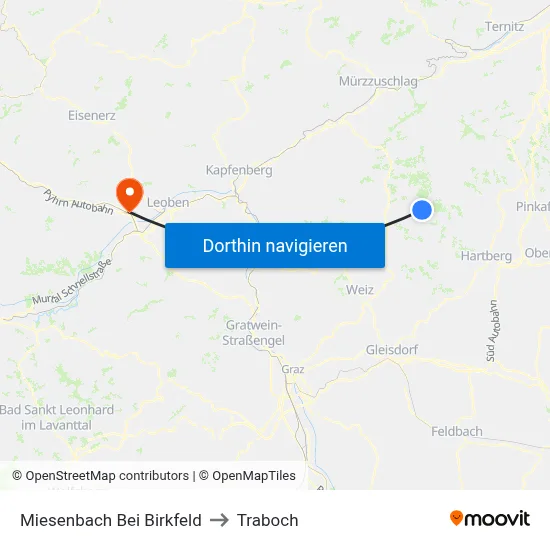 Miesenbach Bei Birkfeld to Traboch map