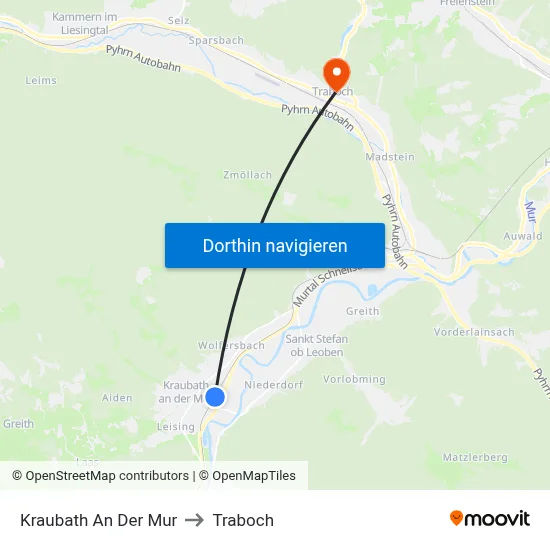 Kraubath An Der Mur to Traboch map