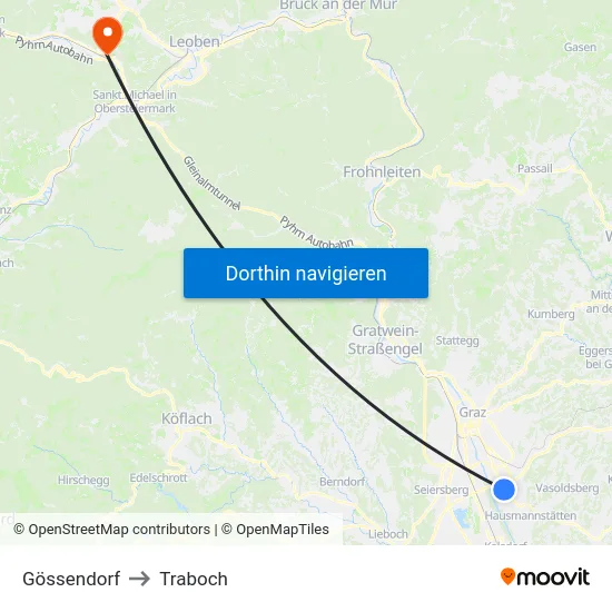 Gössendorf to Traboch map