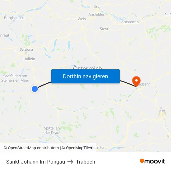 Sankt Johann Im Pongau to Traboch map