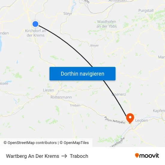 Wartberg An Der Krems to Traboch map
