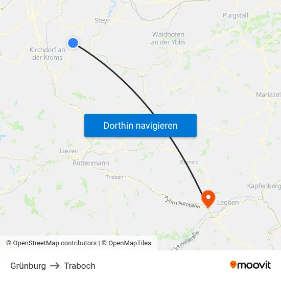 Grünburg to Traboch map