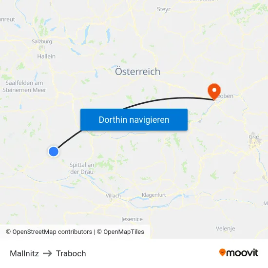 Mallnitz to Traboch map