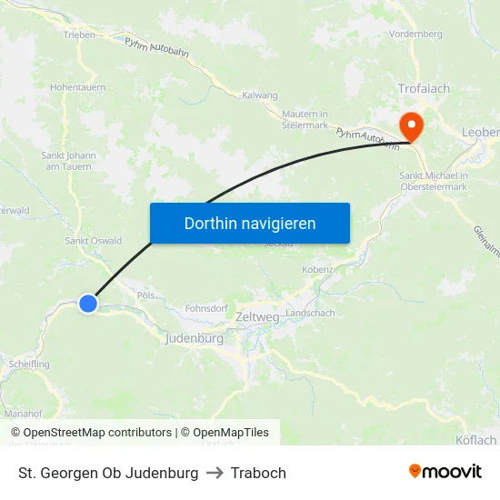 St. Georgen Ob Judenburg to Traboch map