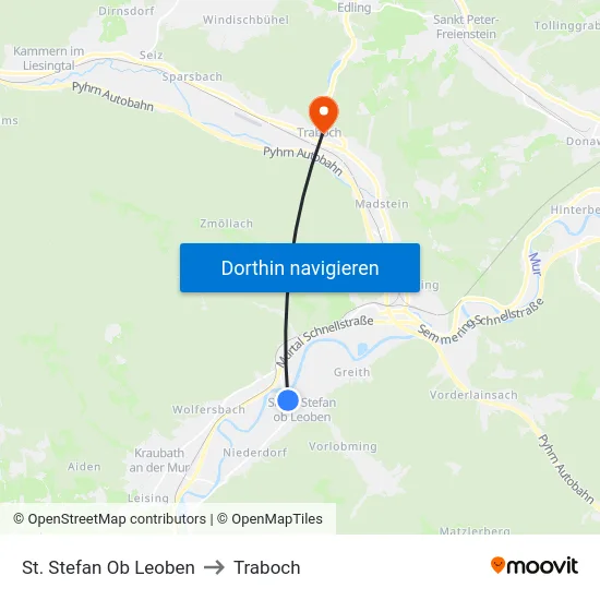 St. Stefan Ob Leoben to Traboch map