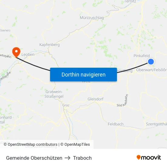 Gemeinde Oberschützen to Traboch map