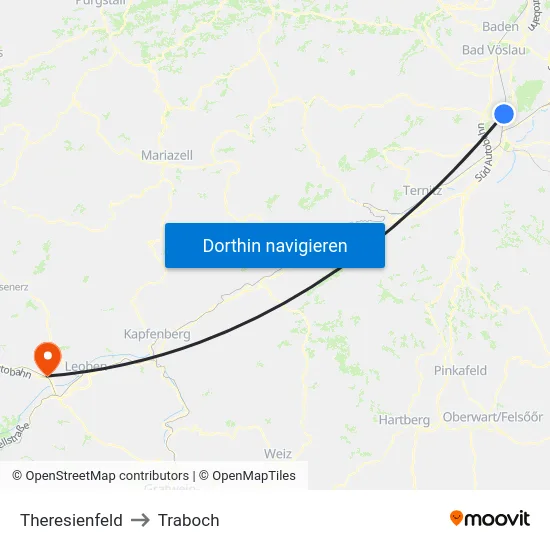 Theresienfeld to Traboch map