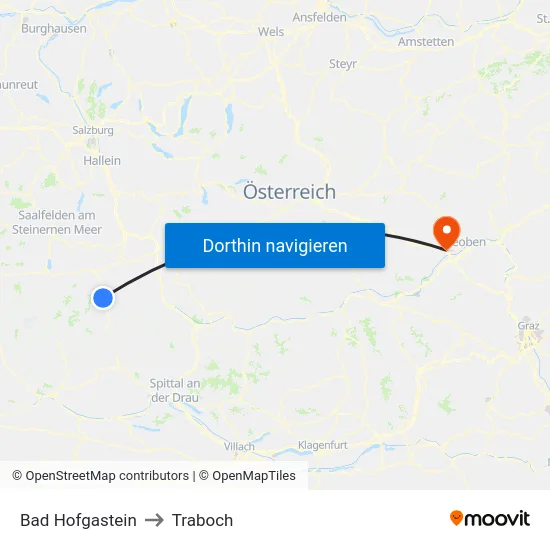 Bad Hofgastein to Traboch map