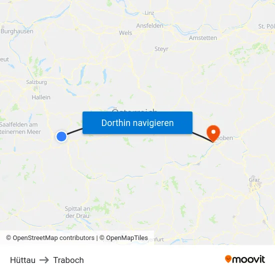 Hüttau to Traboch map