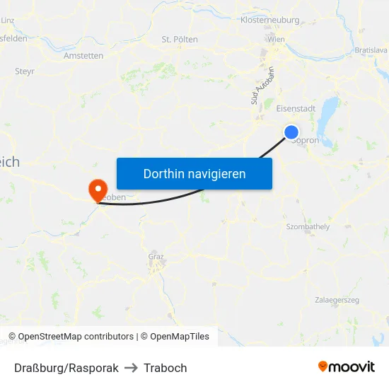 Draßburg/Rasporak to Traboch map