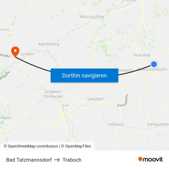 Bad Tatzmannsdorf to Traboch map