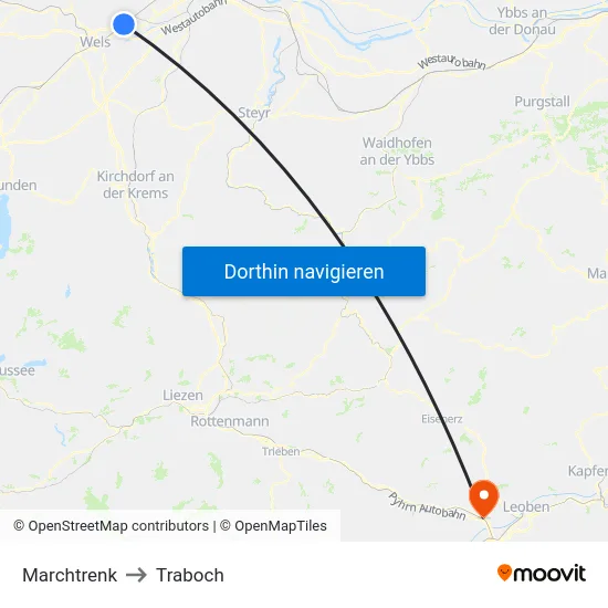 Marchtrenk to Traboch map