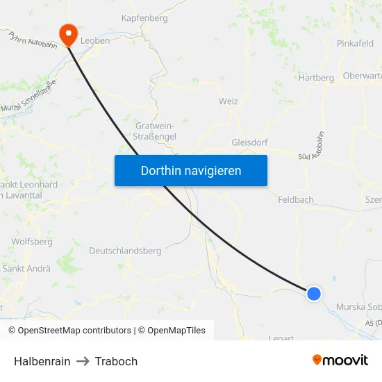 Halbenrain to Traboch map