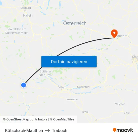 Kötschach-Mauthen to Traboch map
