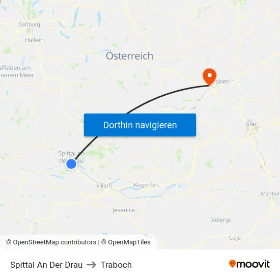 Spittal An Der Drau to Traboch map