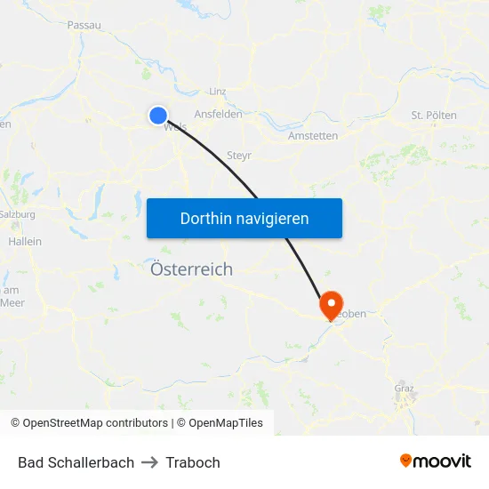 Bad Schallerbach to Traboch map