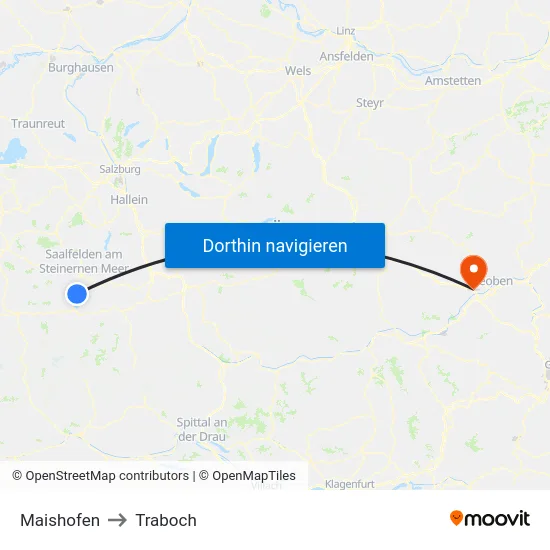 Maishofen to Traboch map