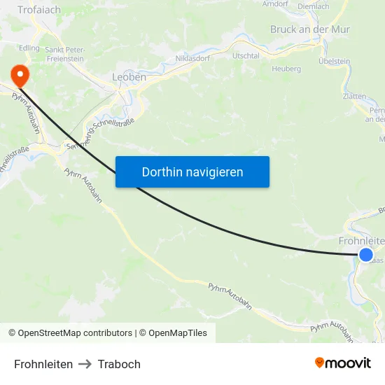 Frohnleiten to Traboch map