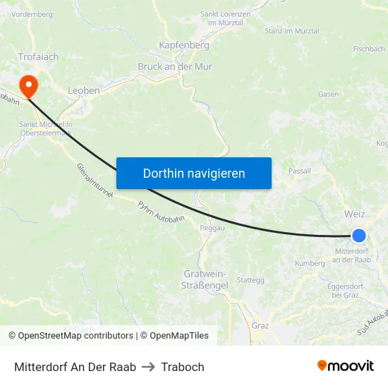 Mitterdorf An Der Raab to Traboch map