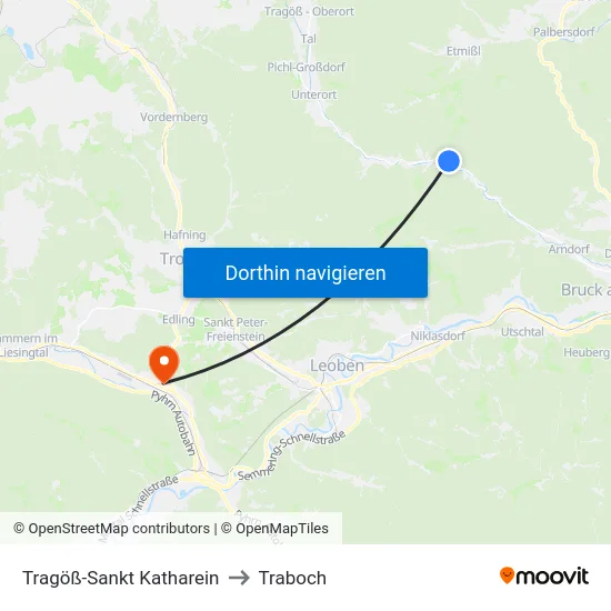Tragöß-Sankt Katharein to Traboch map