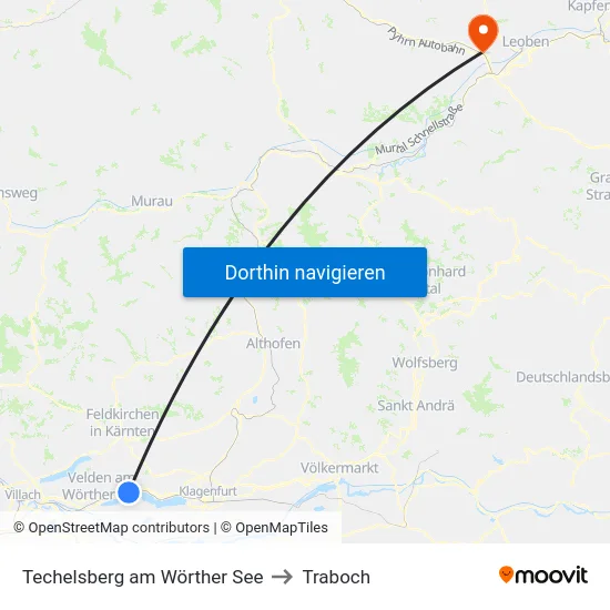 Techelsberg am Wörther See to Traboch map