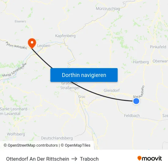 Ottendorf An Der Rittschein to Traboch map