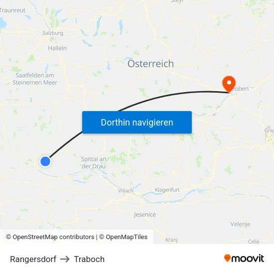 Rangersdorf to Traboch map