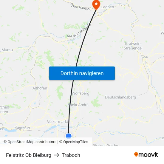Feistritz Ob Bleiburg to Traboch map