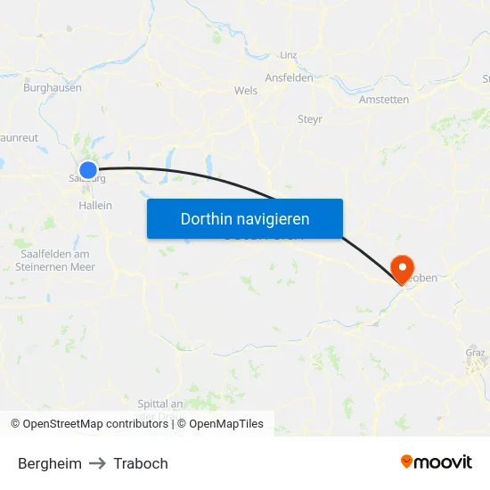 Bergheim to Traboch map