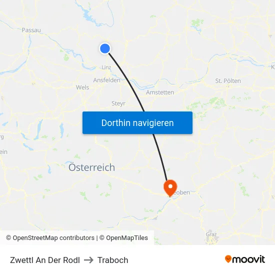 Zwettl An Der Rodl to Traboch map