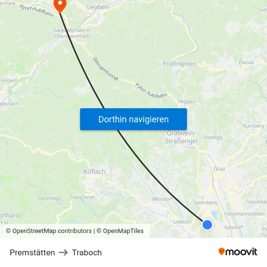 Premstätten to Traboch map
