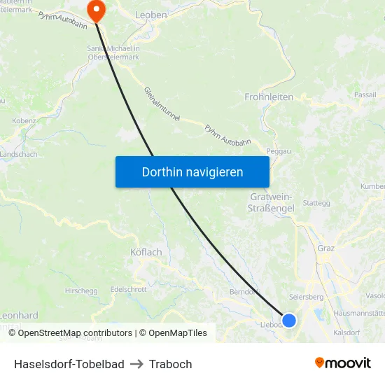 Haselsdorf-Tobelbad to Traboch map