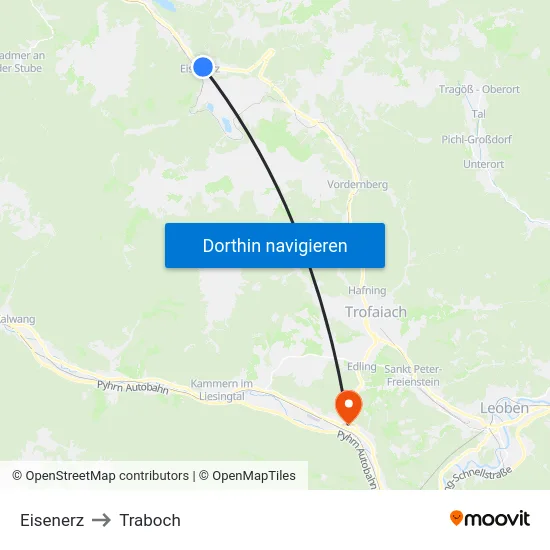 Eisenerz to Traboch map