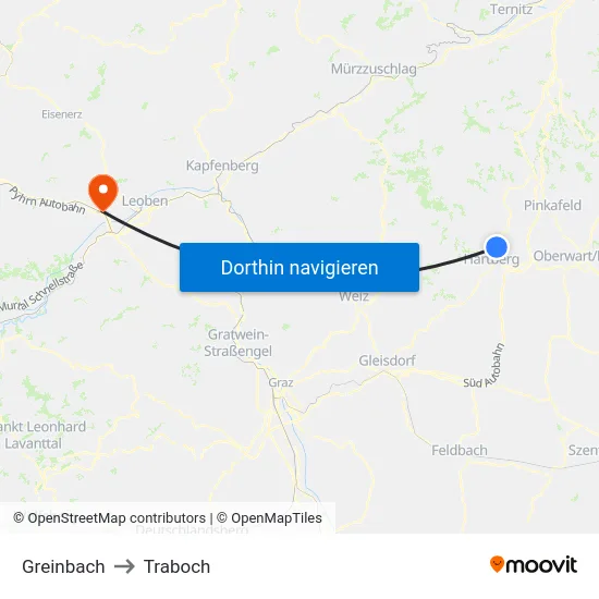 Greinbach to Traboch map
