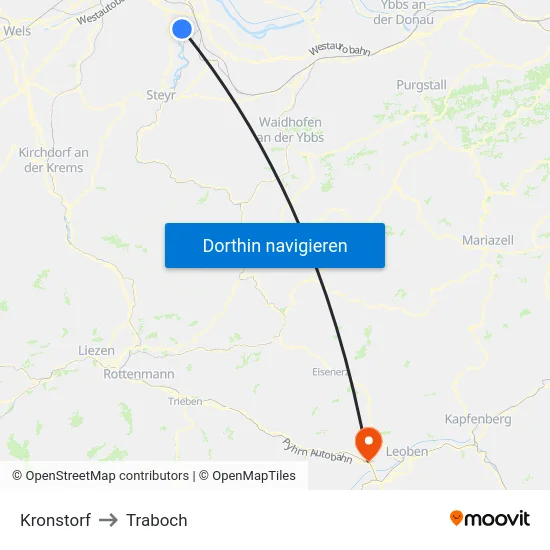 Kronstorf to Traboch map