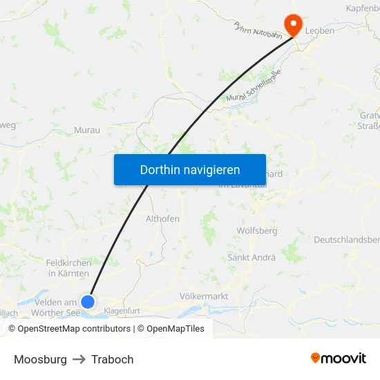 Moosburg to Traboch map