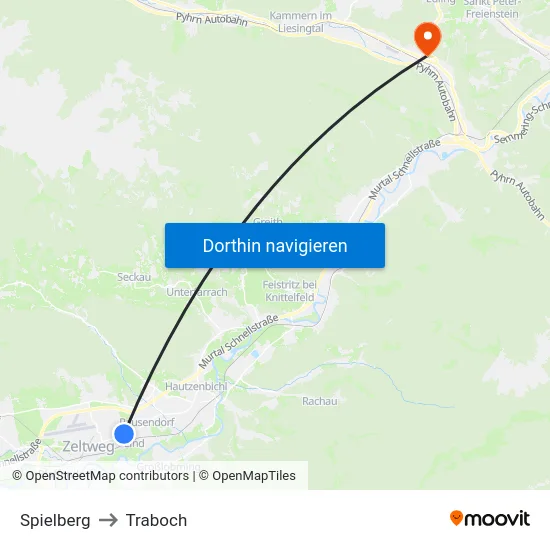 Spielberg to Traboch map