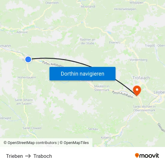 Trieben to Traboch map