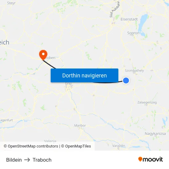 Bildein to Traboch map