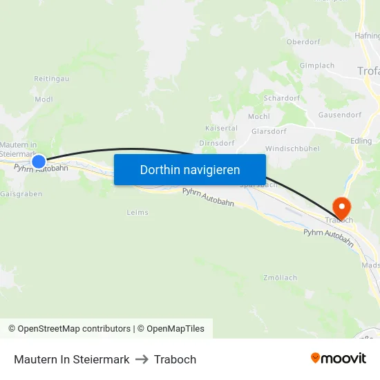 Mautern In Steiermark to Traboch map