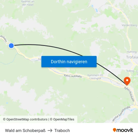 Wald am Schoberpaß to Traboch map